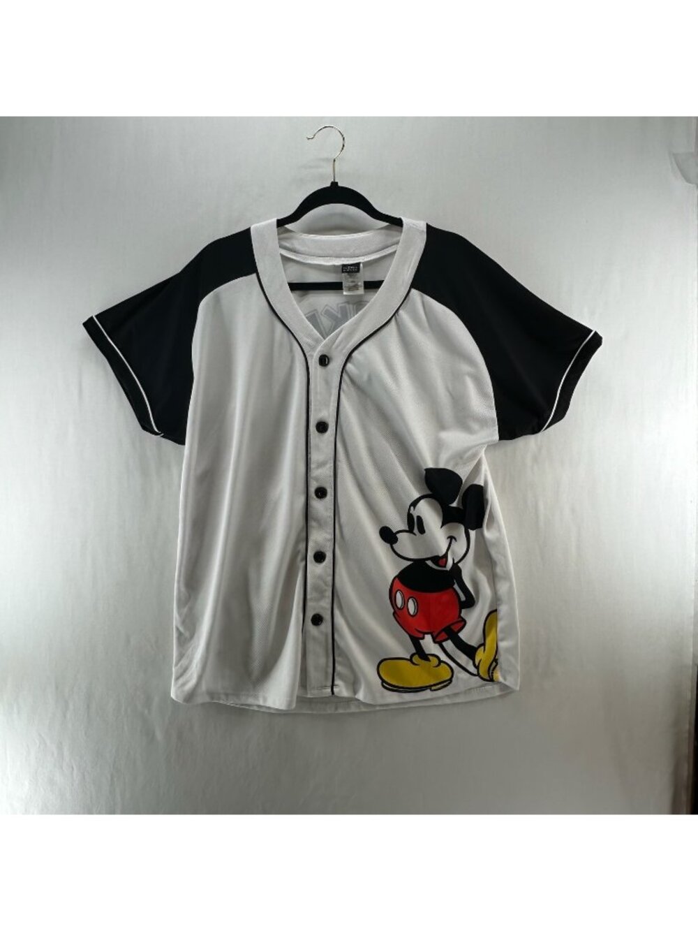 Disney Mickey Mouse 28 Baseball Jersey Shirt Size 2XL Mesh Button Up White Black